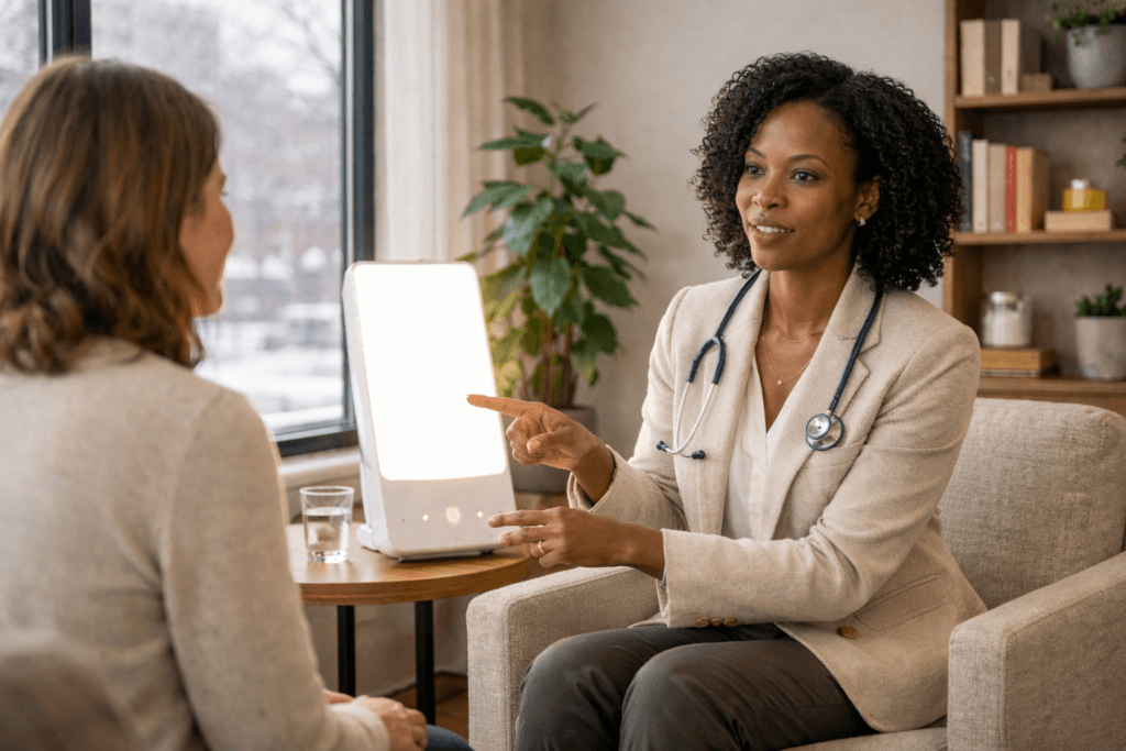 psychologist is seeing a seasonal affective disorder patient