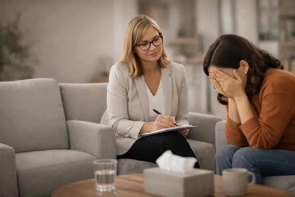 psychotherapist is conducting a session with patient in missassauga